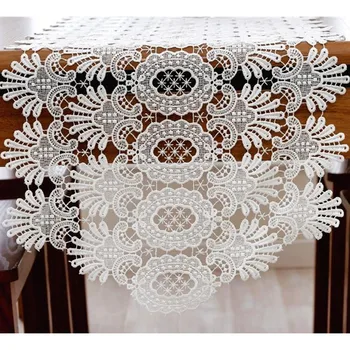 

Embroidery White Table Runner Elegant Lace Tableware for Dining Room Restaurant Cafe Wedding Party Event Catering Decoration P7