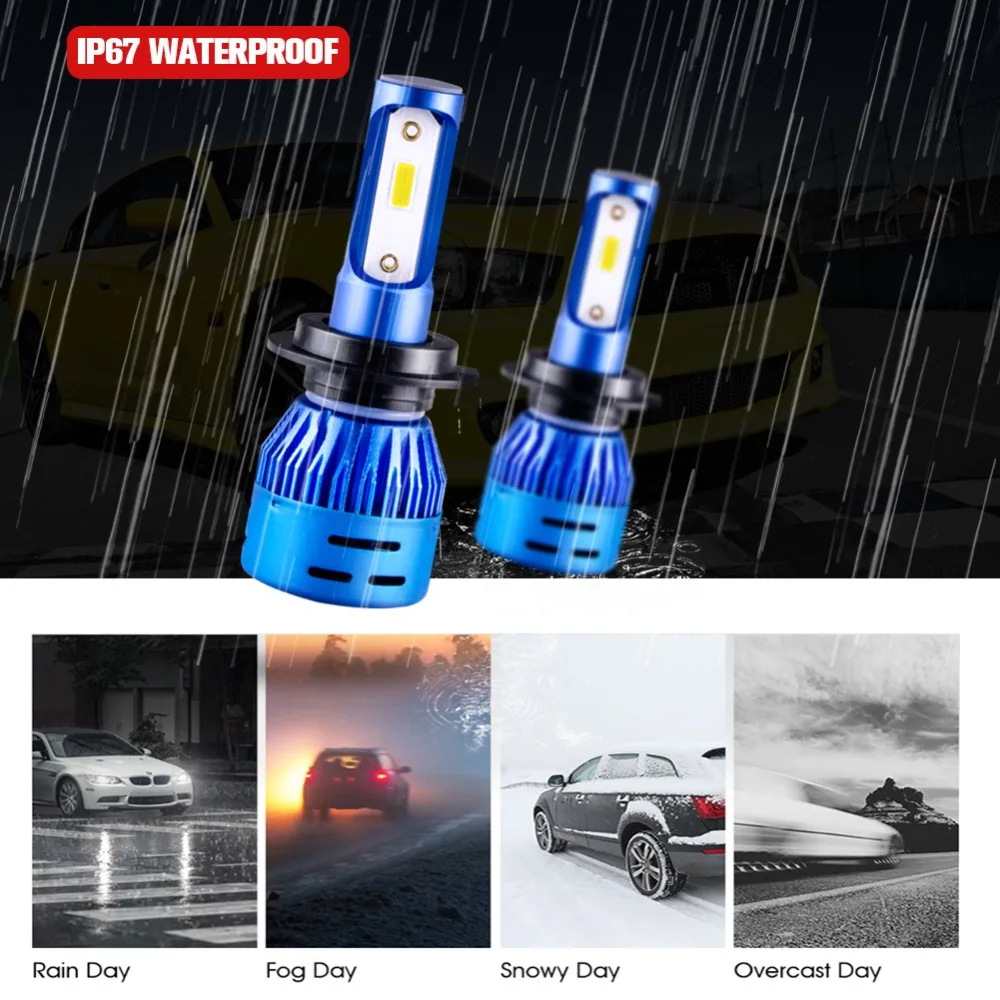 LED DOB чип H4 H7 автомобильные фары 12 В 24 синий корпус H1 H11 H8 9005 9006 HB3 HB4 8000LM 72 Вт Hi Lo луч