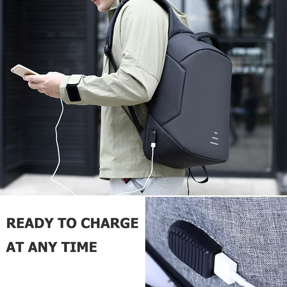  MARKROYAL Anti-theft Men Backpack For 15.6 Inch Laptop External USB School Rucksack Bag Large Capac