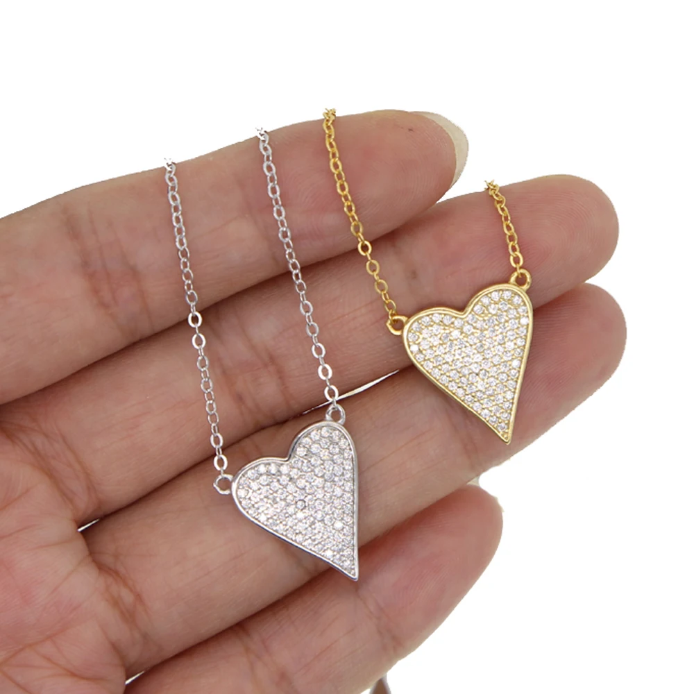 Real 925 Sterling Silver sweet mini shiny pave cz heart earrings necklace set cute girl women fashion delicate gift Jewelry sets