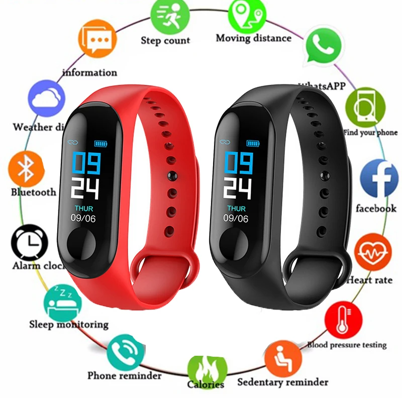 

2019 New Fitness Bracelet Blood Pressure Outdoor Sports Pedometer Heart Rate Monitor Smart M3 Waterproof Wristbands PK Mi Band 3