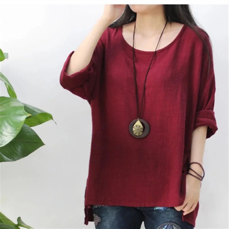 

Spring Summer 2018 Spinning New Original Design Simple Retro Vintage Women's Cotton Linen T-shirt
