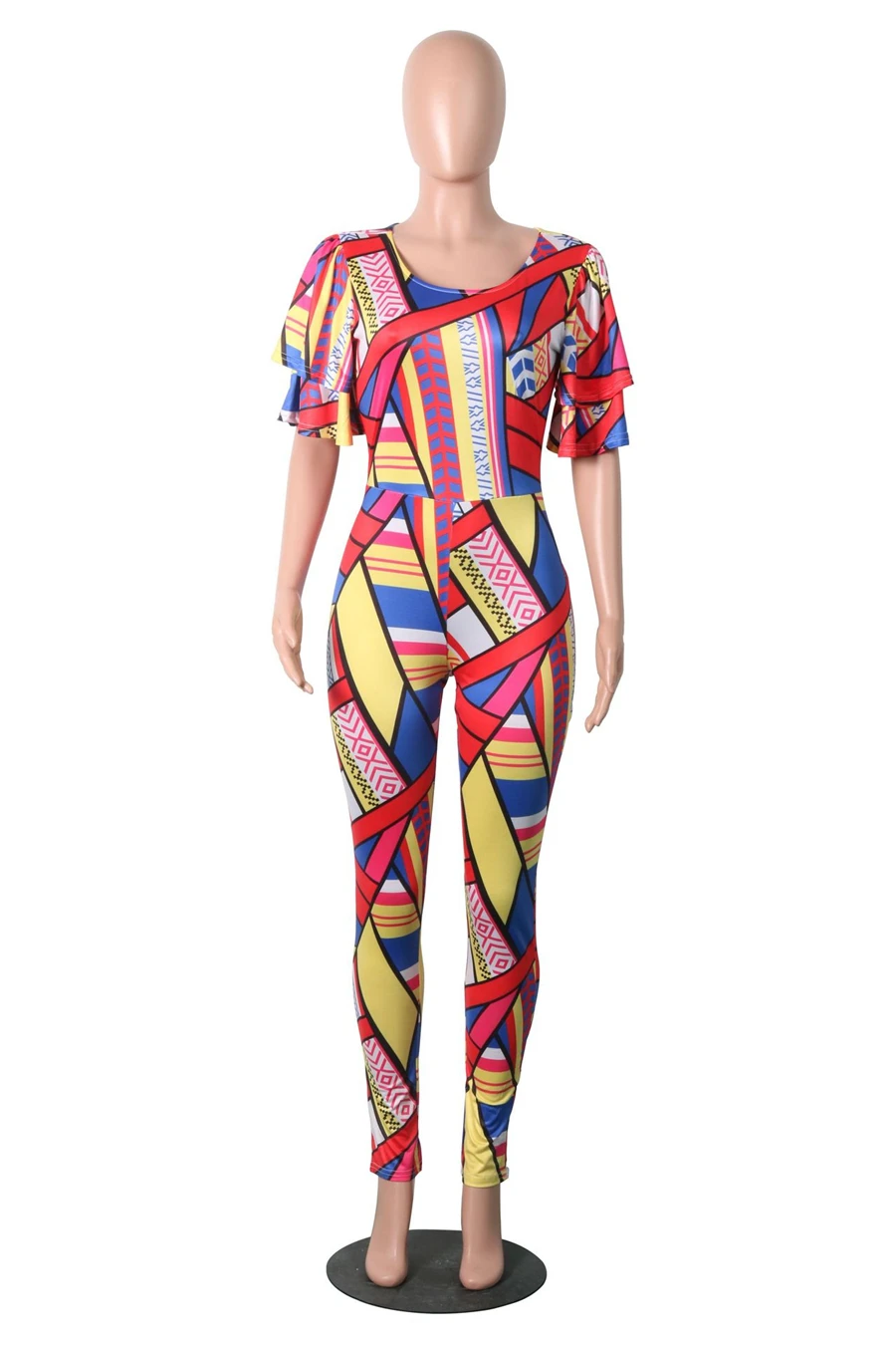 BAIBAZIN African Dashiki for Wome Print Fashion Casual Round Neck Jumpsuits Loose Sleeve