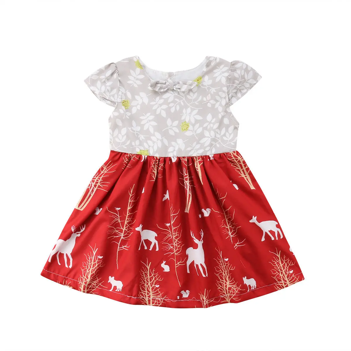 

Flower Bow Kid Baby Girls Dress Princess Christmas Deer Red Dress For Girls Party Wedding Pageant Tutu Dresses Xmas Girl Clothes