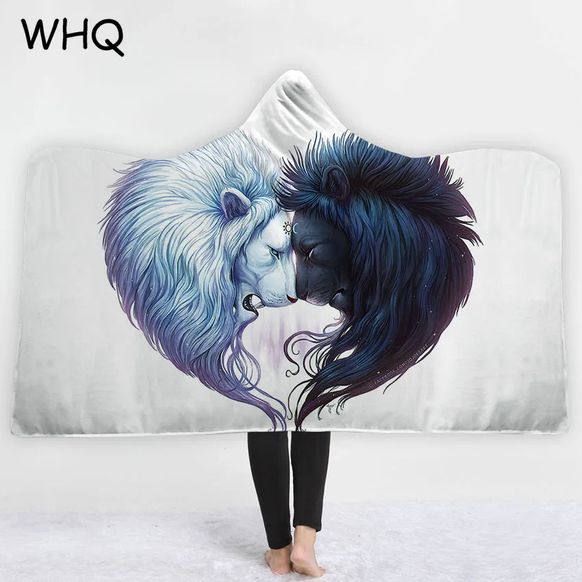 

WHQ Warm Thick Animal Hooded Blanket Lion Wolf Winter Wearable Blanket Soft Bed Throw Sherpa Fleece Joyous Cobija Cobertor