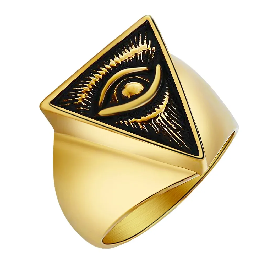 Ювелирные изделия Valily, мужское кольцо Египетский Глаз Хоруса Ra Udjat, золотого цвета, нержавеющая сталь, Панк иллюминаты, пирамида, кольцо для мужчин