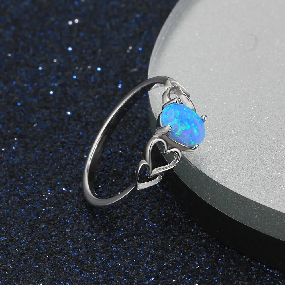 Женское кольцо из серебра 100% пробы с голубым опалом|opal engagement ring|engagement ring925 sterling
