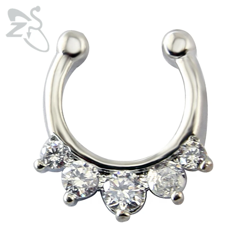 Hot Sale Summer Clicker Septum Fake Nose Ring Gauge Horseshoe Surgical Steel Piercing Pretty Zirconia Body Jewelry | Украшения и
