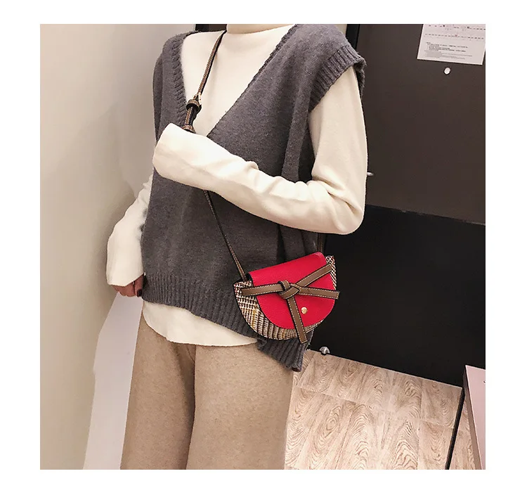 Модная кожаная Маленькая седельная сумка для женщин дизайнерская винтажная круглая мини-сумка на плечо с Бантом Летняя сумка через плечо женская сумка Boho