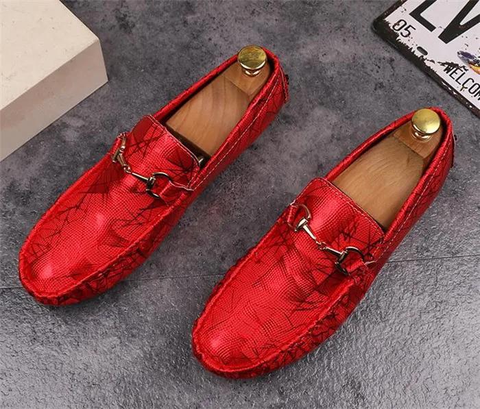 New men Moccasin Gommino red driving shoes round toe buckle personality ...