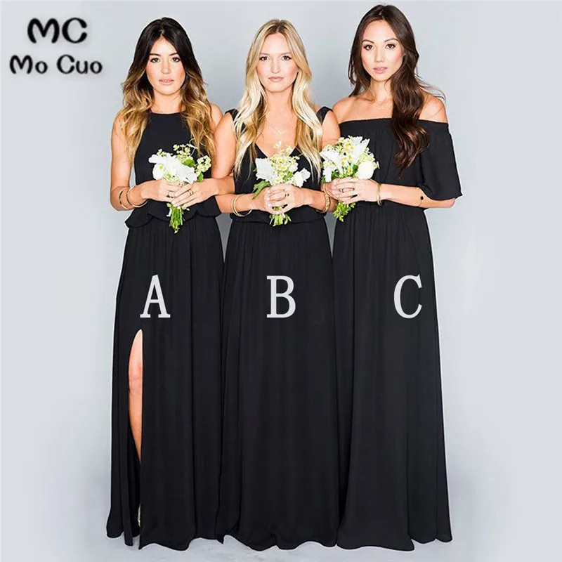 Black-Chiffon-Mismatched-Eleagnt-Long-Wedding-Bridesmaid-Dresses