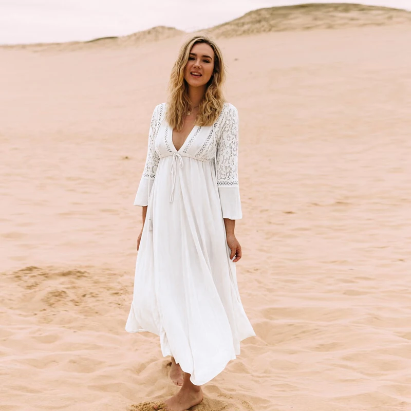 Summer Women Sexy V-neck Beachwear Cover up Bikini Long Maxi Beach Dress