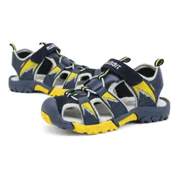 Летняя детская пляжная обувь носком обтянутый Удобная классическая противоскольжения обувь для детей Размеры 25-38 Sandalia мальчиков кожаные