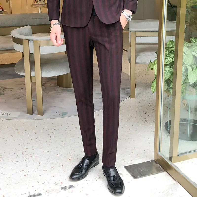 Men's pants/men's high-end cotton plaid slim business suit pants/men's high-end casual skinny pants 14 colors, size S - 5 xl Men's pants/men's high-end cotton plaid slim business suit pants/men's high-end casual skinny pants 14 colors, size S - 5 xl