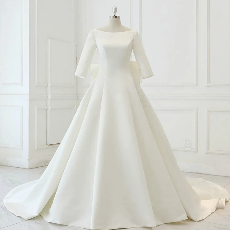 Элегантное атласное с вырезом лодочкой кружевное платье открытой спиной Vestidos De