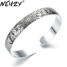 Brazalete para hombre o mujer loto plata Tailandesa estilo retro con hoja de plata joyería de moda retro brazaletes de alta calidad