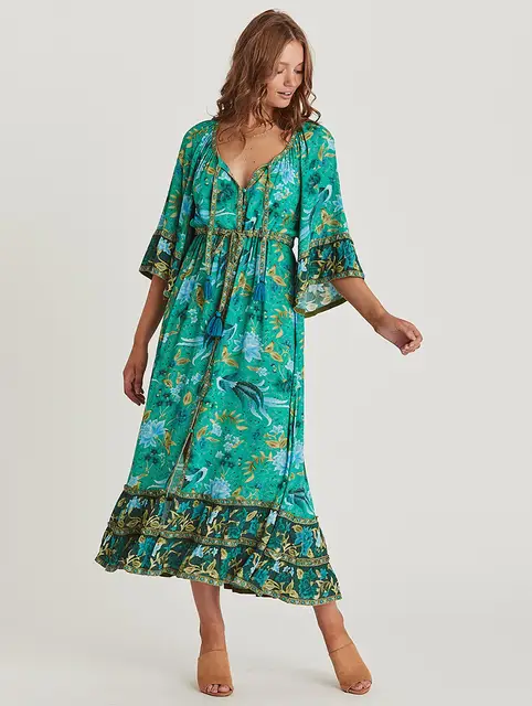 forest green boho dress