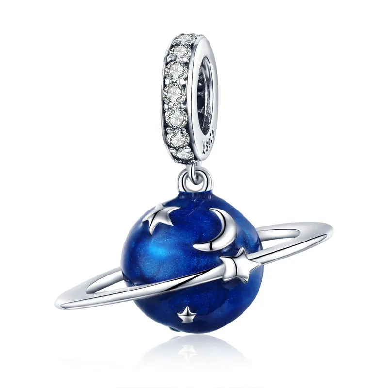 925 пробы серебро charmss Fit Pandora Браслеты Ожерелья тайная планета луна звезда кулон синий Ename ювелирные изделия - Цвет: SCC933