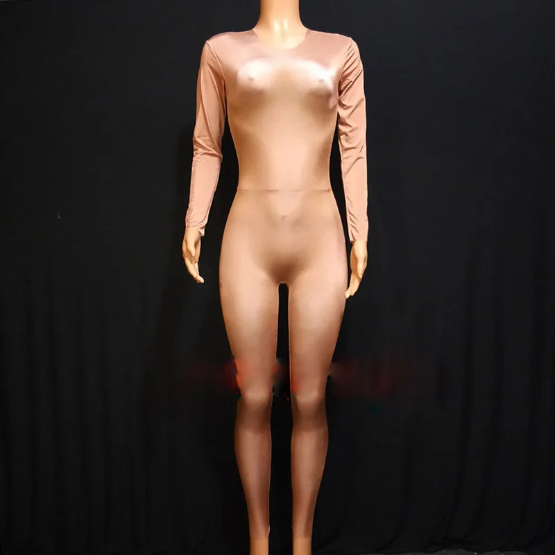 

Sexy Stage Costume Women Elastic Nude Color Long Jumpsuit Nude Clothes Rave Outfit Nightclub Singers Dj Ds Pole Dancewear DT960