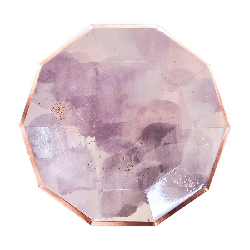 8pcs 9inch PlatePink Полный набор одноразовой фольги, Золотая посуда, чернила, граффити, зеленый, розовый, водно-голубой стакан, напкиин, шестиугольные тарелочки, принадлежности для дня рождения - Цвет: 8pcs 9inch PlatePink