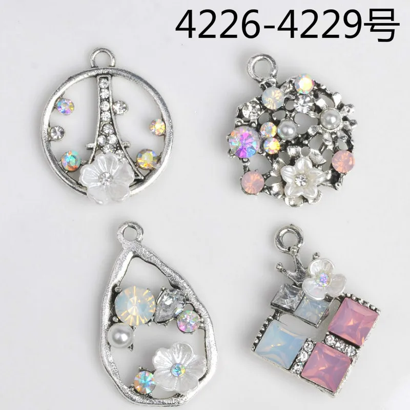 

50pcs New Anti-Silver Clear Crystal Flower Tower Tear drop Charms Pendant Fashion Jewelry Findings Handmade Craft