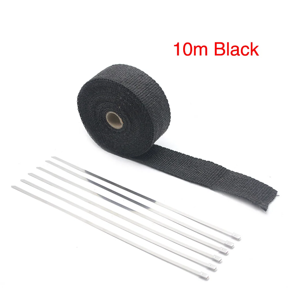 10M Black ZSDTRP 5 см* 5 м 10 м 15 м титан/Черный Выхлопной тепла обёрточная бумага рулон для мотоцикла стекловолокна тепловой щит лента с нержавеющими стяжками - Цвет: 10M Black