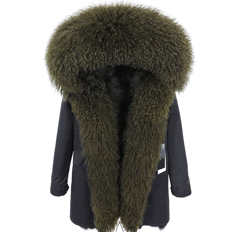 Женская парка OFTBUY длинная меховая с лисьим мехом и кисточками армейский зеленый