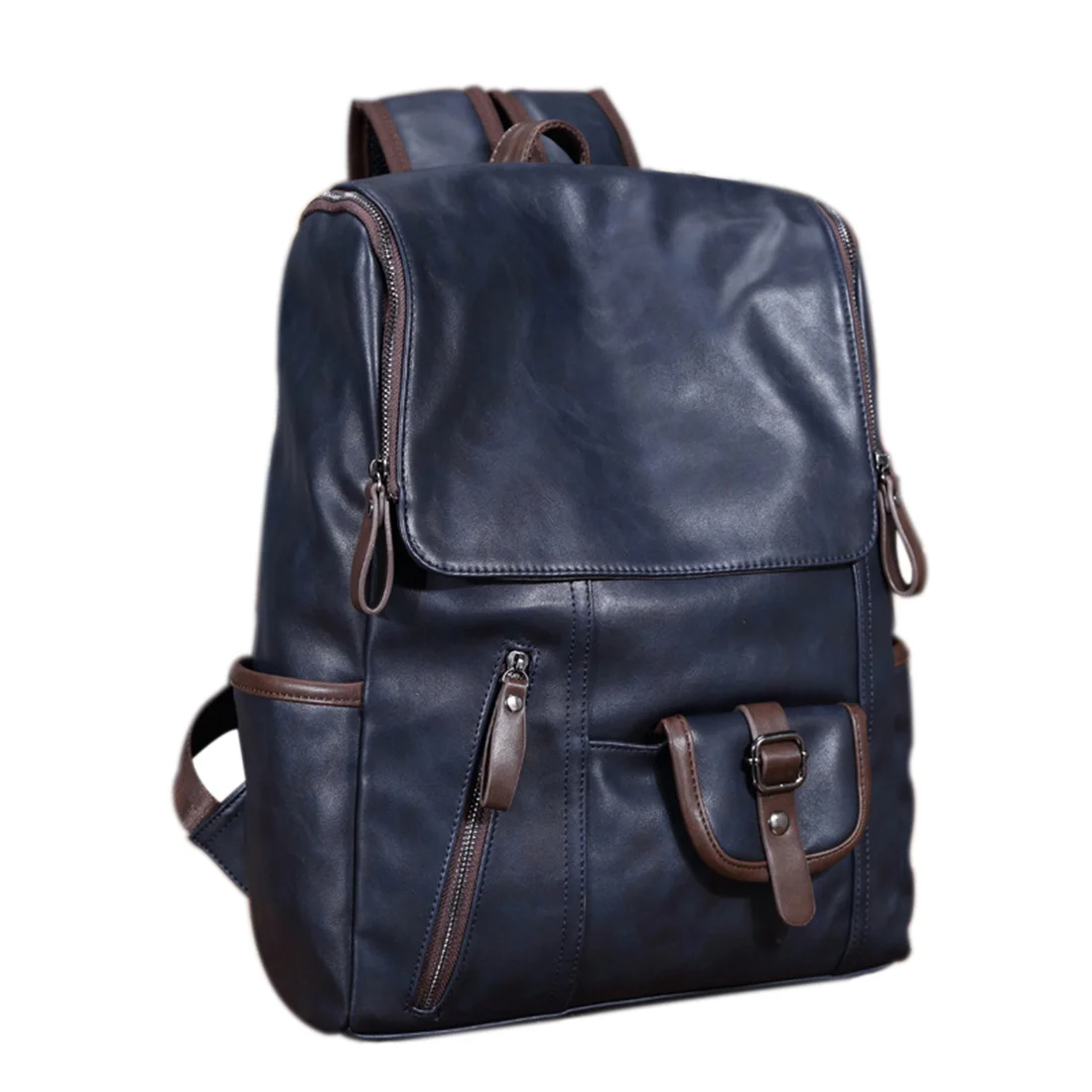 

Men's Bag Leather Backpack Male Schoolbag Laptop Soft Handle Shoulders Bag Men Computer Bag With Larger Capacity Ming Blue Hot