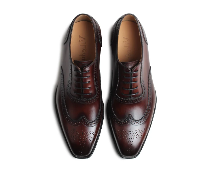 VIKEDUO стильные официальные модельные туфли из натуральной кожи полные броги Свадебные офисные мужские туфли Patina ручной работы модная обувь мужские
