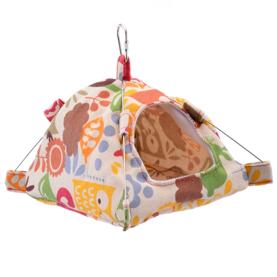 Cartoon Cat Pattern Hanging Cave Cage Hut Pet  Parrot Cage Snuggle Tent Hammock Bird Bed Cage Toy S/L