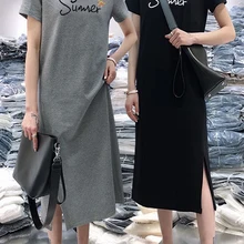 Milinsus, платье с буквенным принтом, женское, одноцветное, простое, Tshirtdress,, летнее, свободное, с коротким рукавом, с принтом, с круглым вырезом, повседневные платья, одежда