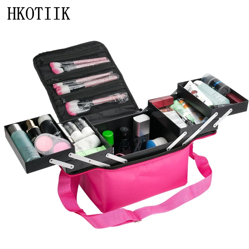 

Fashion Women's Makeup Cosmetic Case Case Beauty Salon Tattoo Manicure Toolbox Large Capacity Multilayer Clapboard Cosmetic Bag