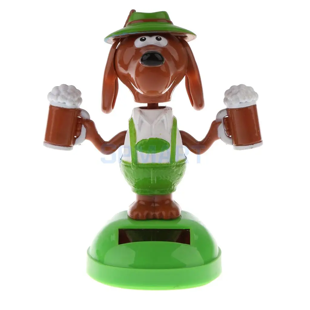 Solar Powered Dog with Beer Dancing Flip Flap Car Home Office Desk