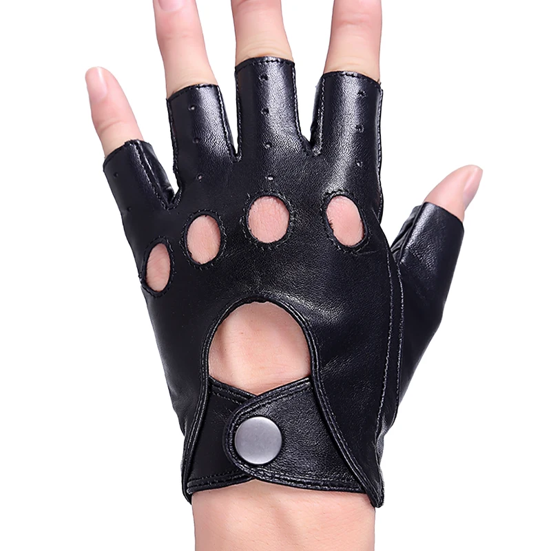 Men Genuine Leather Gloves Semi-Finger Outside Sport Ride Slip-Resistant Sheepskin Gulps Half Breathable Leather Gloves 