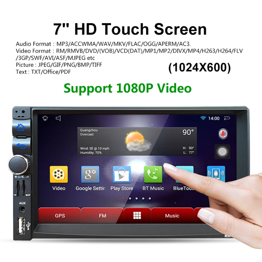 

7 Inch Android 5.1 2Din Bluetooth Car Radio Stereo Player Digital Touch Screen GPS Navigation + Night Vision Rear View Camera