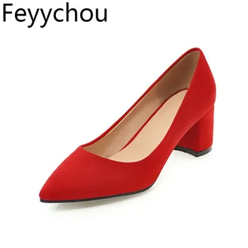 

Women's Pumps High Heels 2018 Spring Autumn Flock Pointed Toe Sexy New Fashion Casual Office Party Wedding Red Pink Black Yellow