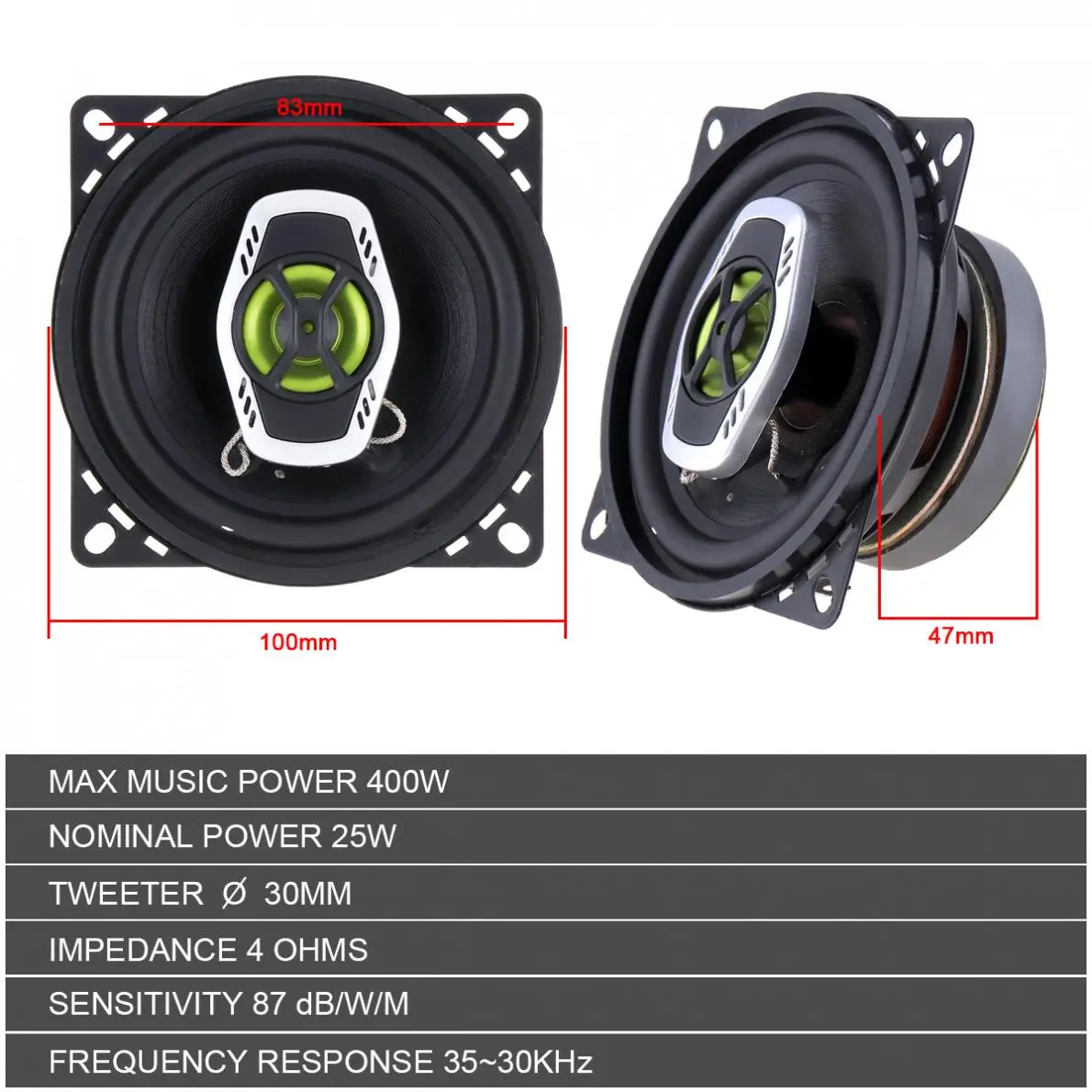 2pcs 4 Inch 400W 10cm 2 Way Car Coaxial Auto Audio Music Stereo Full Range Frequency Hifi Speakers Non-destructive Installation