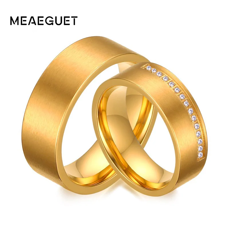 

Meaeguet Simple Engagement Lover's Rings For Lover CZ Weddings Ring 7MM Gold-Color Jewelry