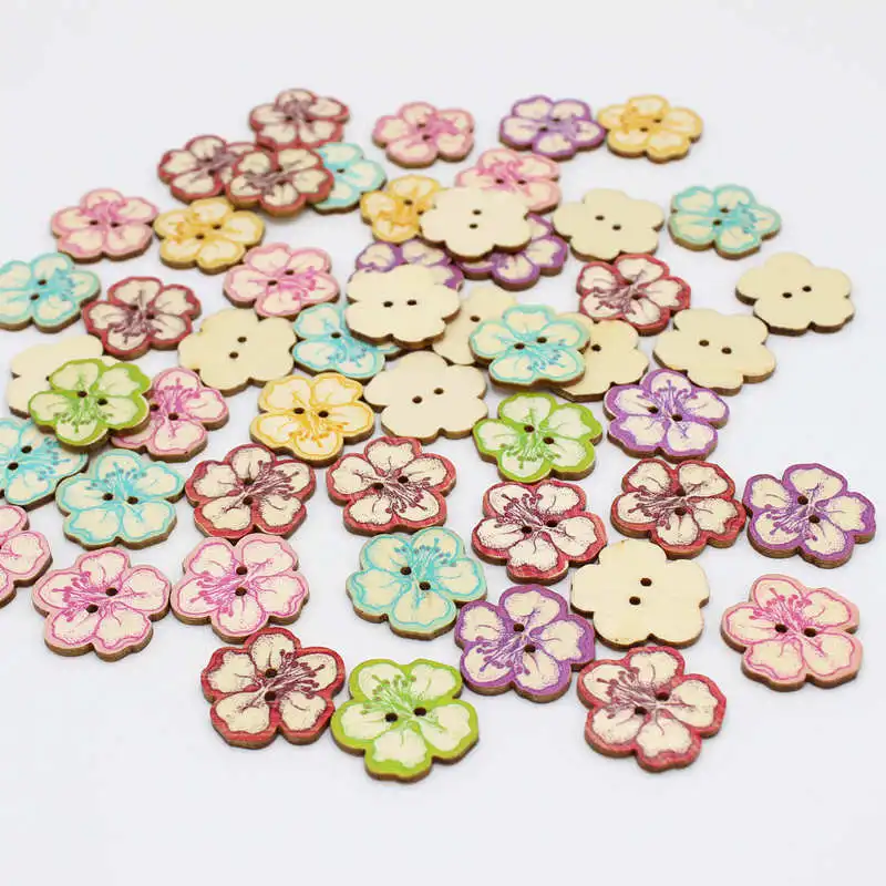 

20 or 50PCs Mixed Wooden Buttons Flower Style 2 Holes Decoration Buttons Sewing Accessories botones Craft DIY Scrapbooking