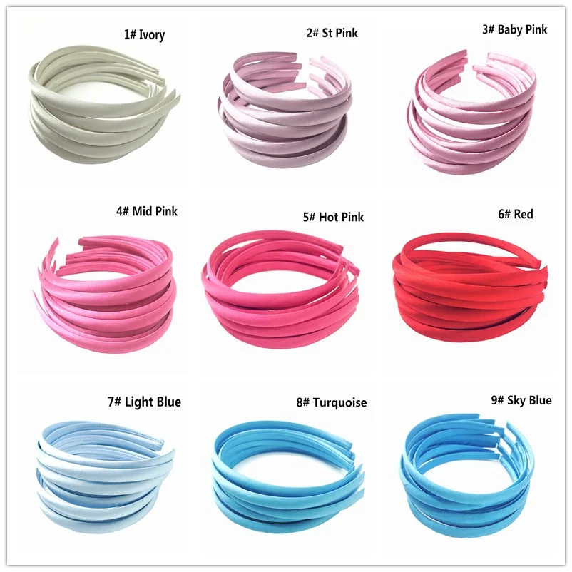 

10Pcs/lot 10mm 30 Colors Solid Color Satin Fabric Covered Resin Hairband Ribbon Adult Girls Headband Kids DIY Hair Accessories