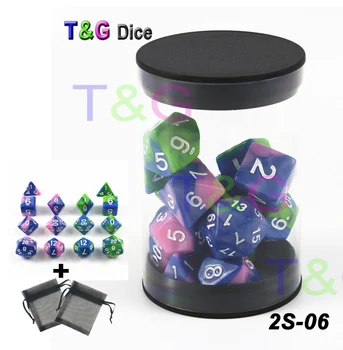 

T&g High Quality14pcs/Tube of Dados Dnd Dices with Mix-color Effect ,Plus Two Black Dice Bags As Gifts for Rpg,Party Game