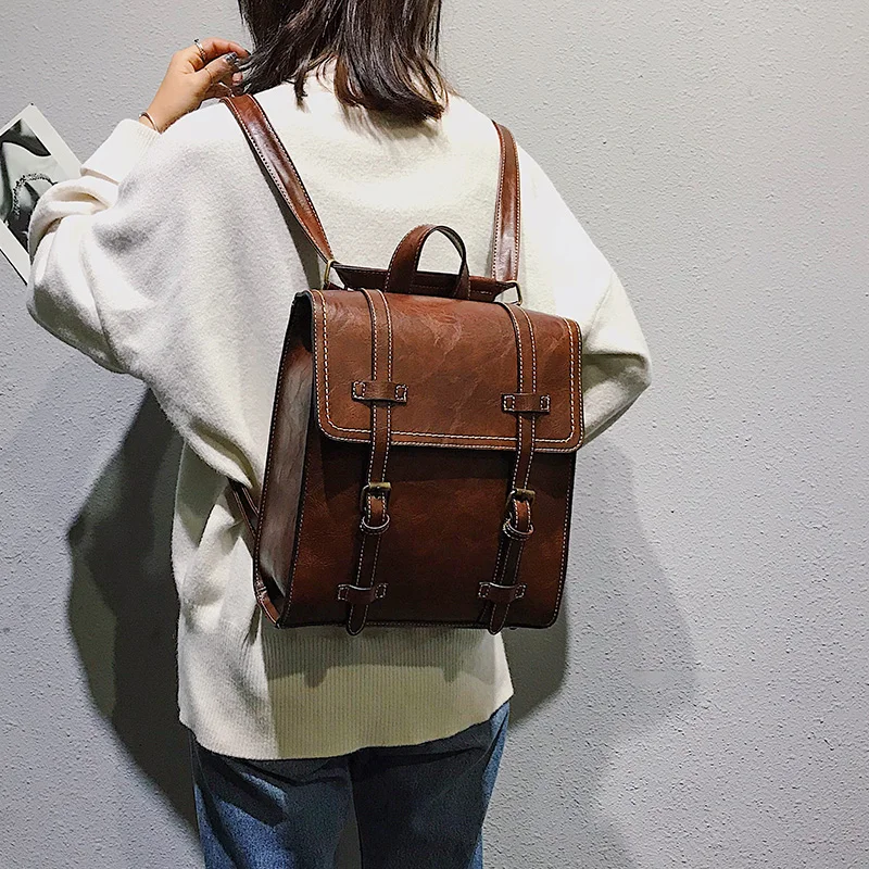Feminina de Ombro de Couro para Escola para Meninas Mochila Adolescentes 8 Bolsas e Malas