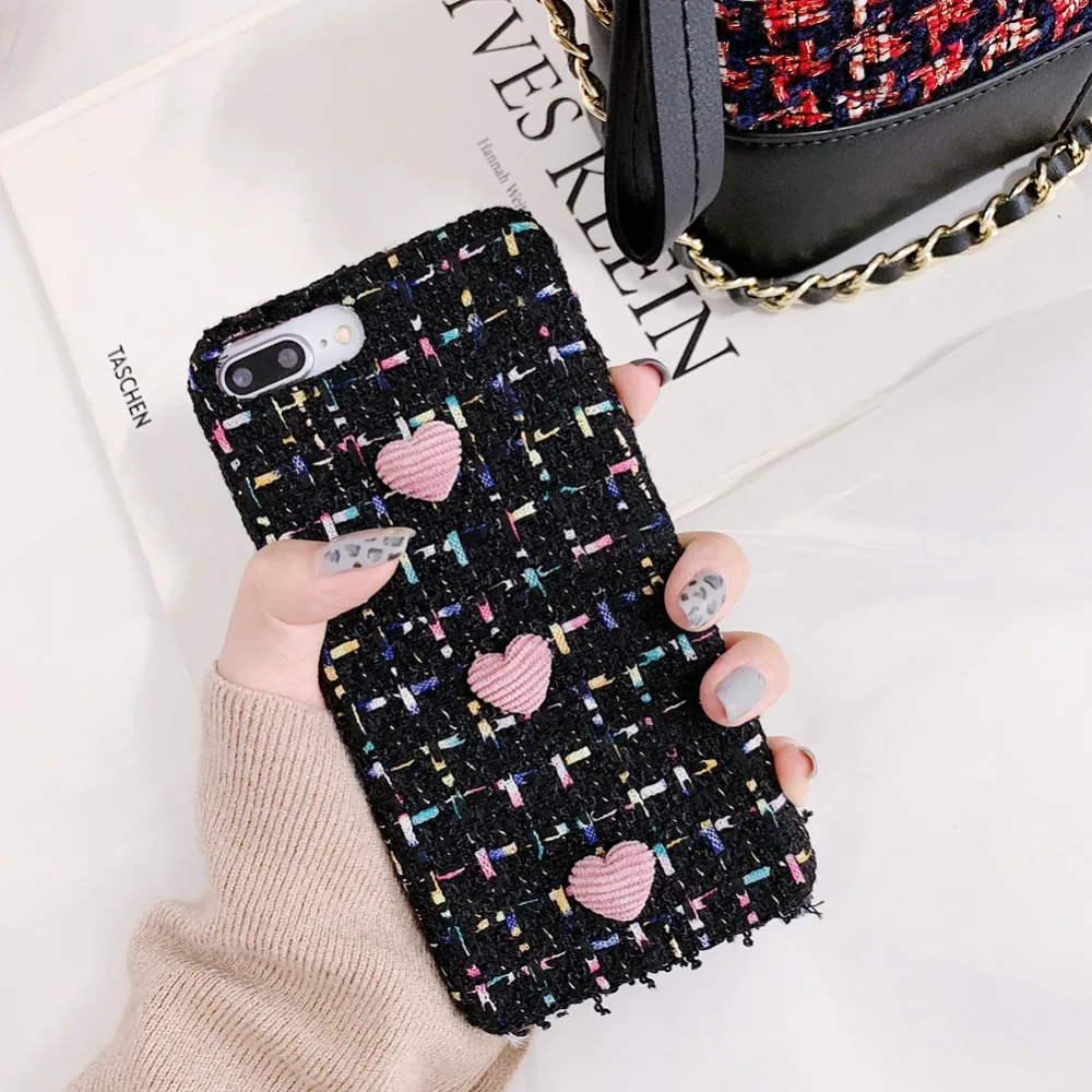 Fashion Woven Phone Case For iphone 6 6s 7plus 8 plus cover for X Xs max Xr love heart back pink/black/white capa |