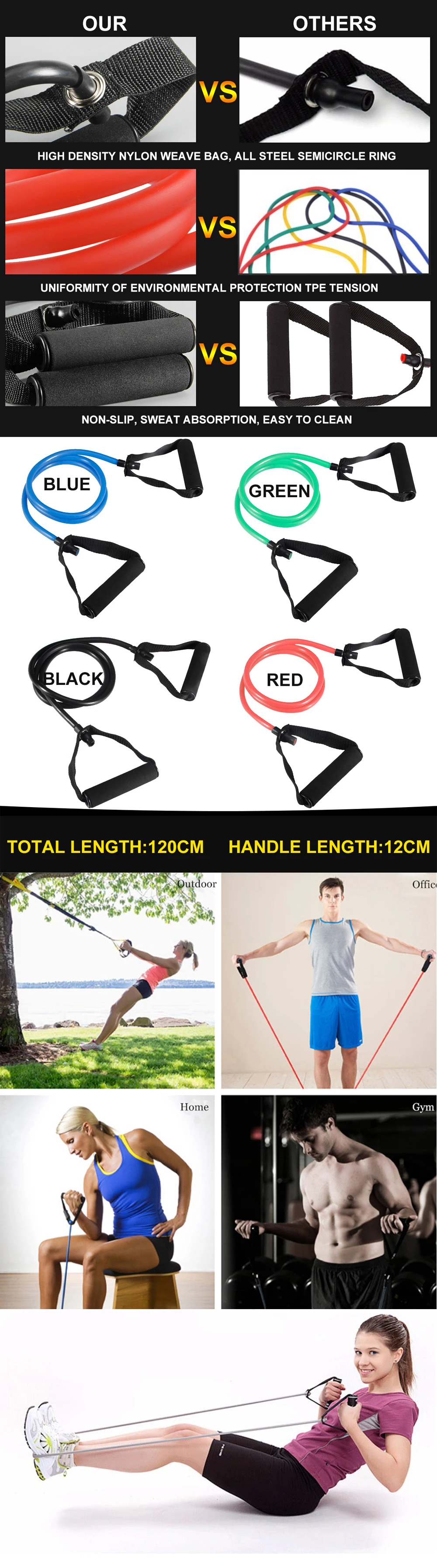 Yoga Pull Rope Elastic Resistance Bands Fitness Workout Sports Bands Yoga Rubber Tensile Pull Rope Expander banda elastica 120cm22