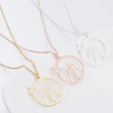 Fashion Jewelry Lover Gift Birthday Star Round Pendant Necklace Cute Cat Necklace for Women