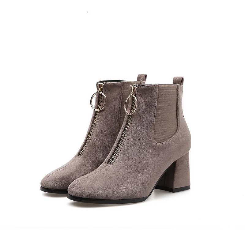 

2018 autumn and winter new suede boots wild short tube thick with velvet thick Martin boots women's boots gray 0116