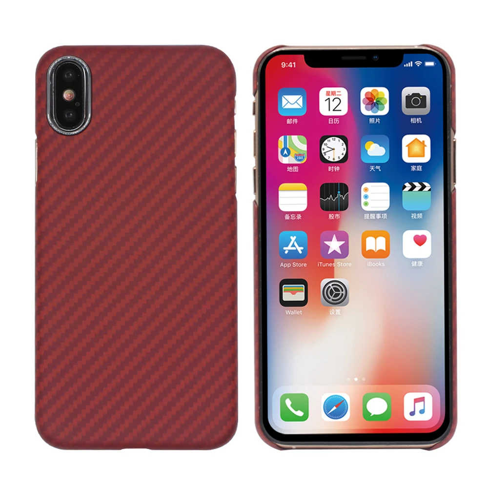 

For iPhone X Case Luxury Slim Carbon Fiber Case Protective Phone Aramid Fiber Cover for iPhone X Case Funda Red-orange