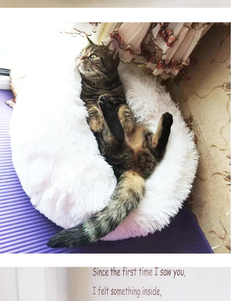 Круглая плюшевая кровать для кошек, домик для домашних животных, мягкий длинный плюшевый коврик для кошек, круглая кровать для собаки для
