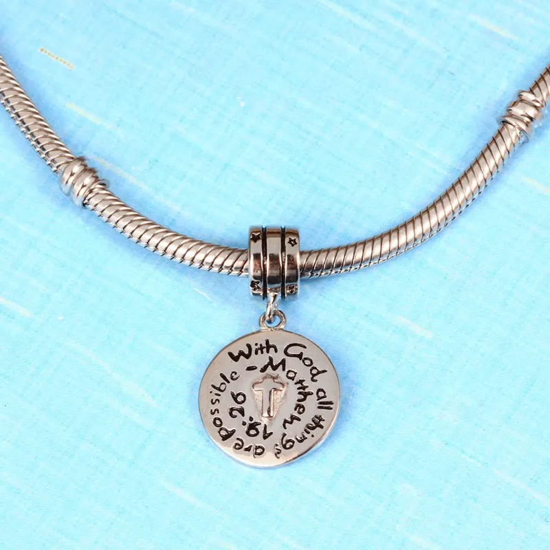 Sambaah 925 стерлингового серебра Иисуса подсказка с Бог все вещи возможны крест верующего Шарм бусины для браслета Пандора DIY браслет SS3835