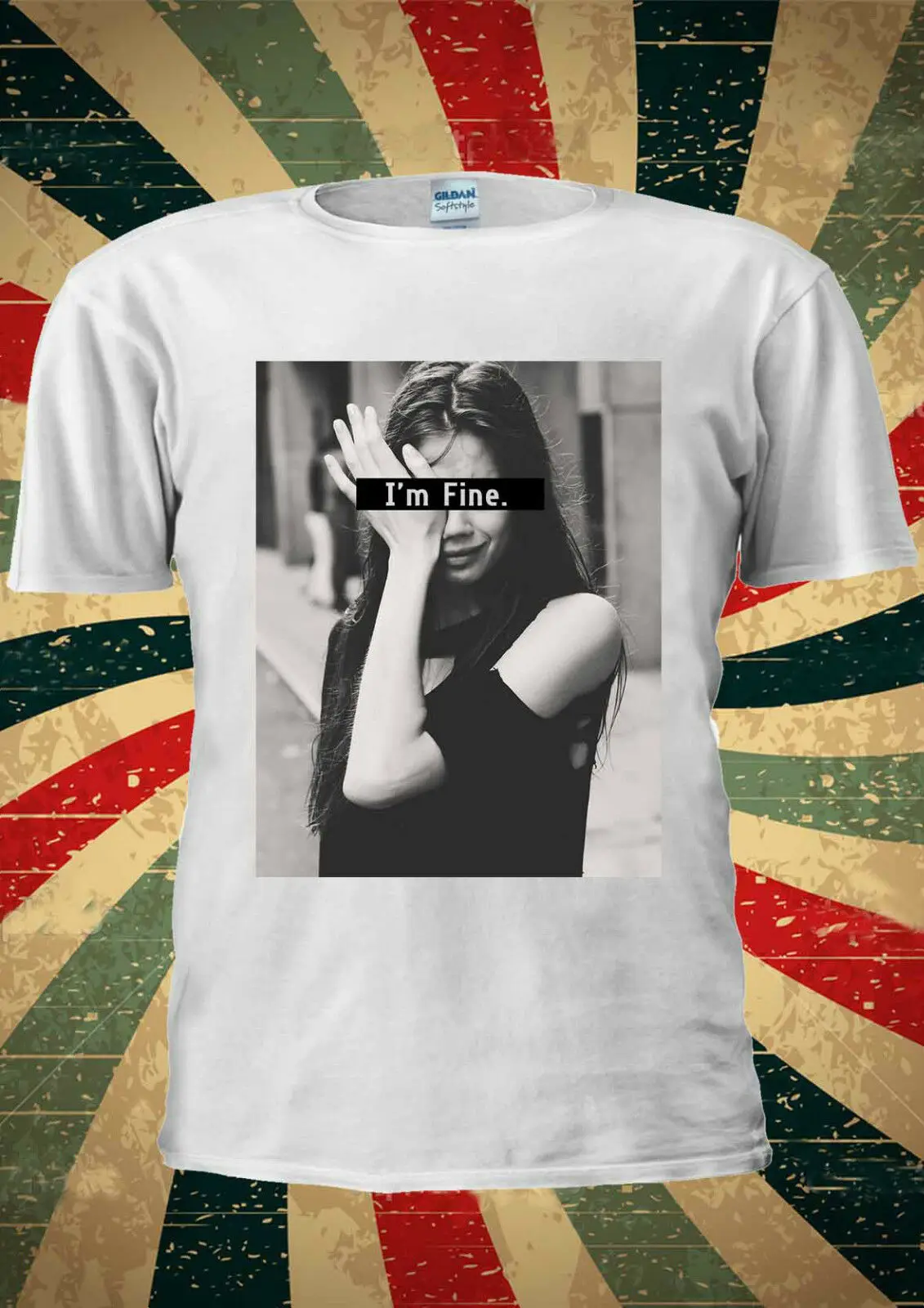 I'M Fine Poor Girl Crying Feel Bad TUMBLR Fashion T Shirt Men Women Unisex 13922019 fashionable Brand 441%cotton Printed Round N | Мужская